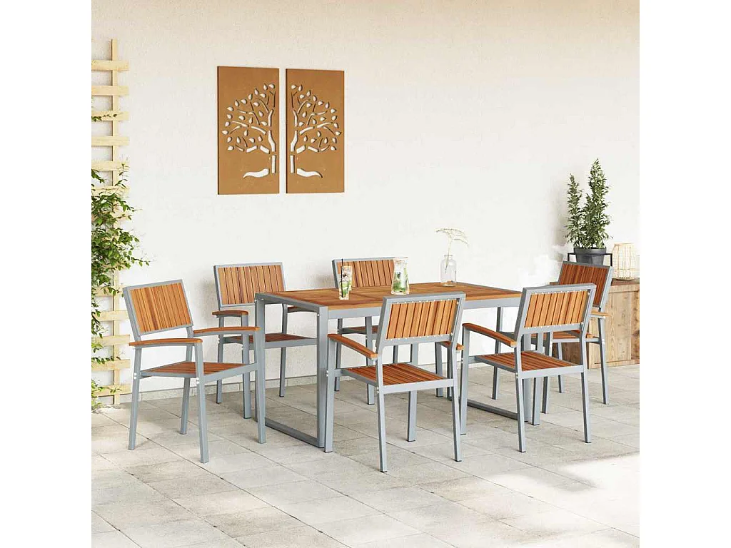 Set da pranzo da giardino 7 pezzi grigio e marrone