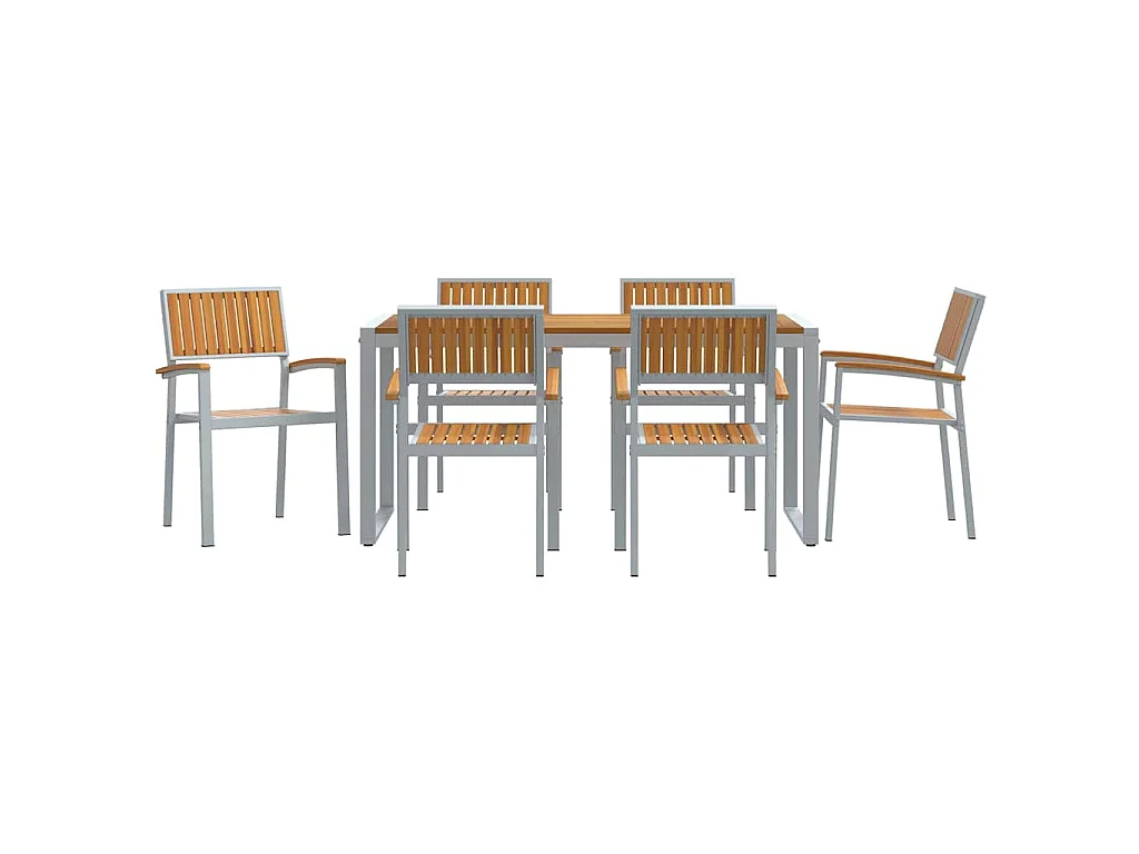 Set da pranzo da giardino 7 pezzi grigio e marrone
