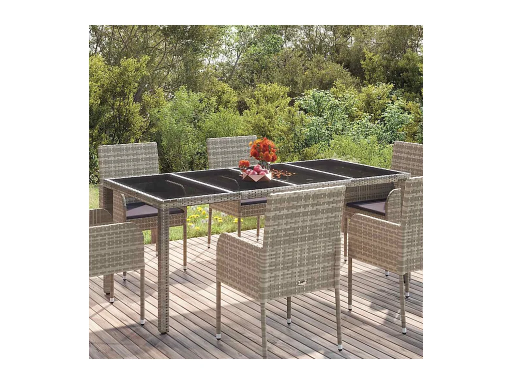 Table de jardin dessus en verre Gris 190x90x75cm Résine tressée