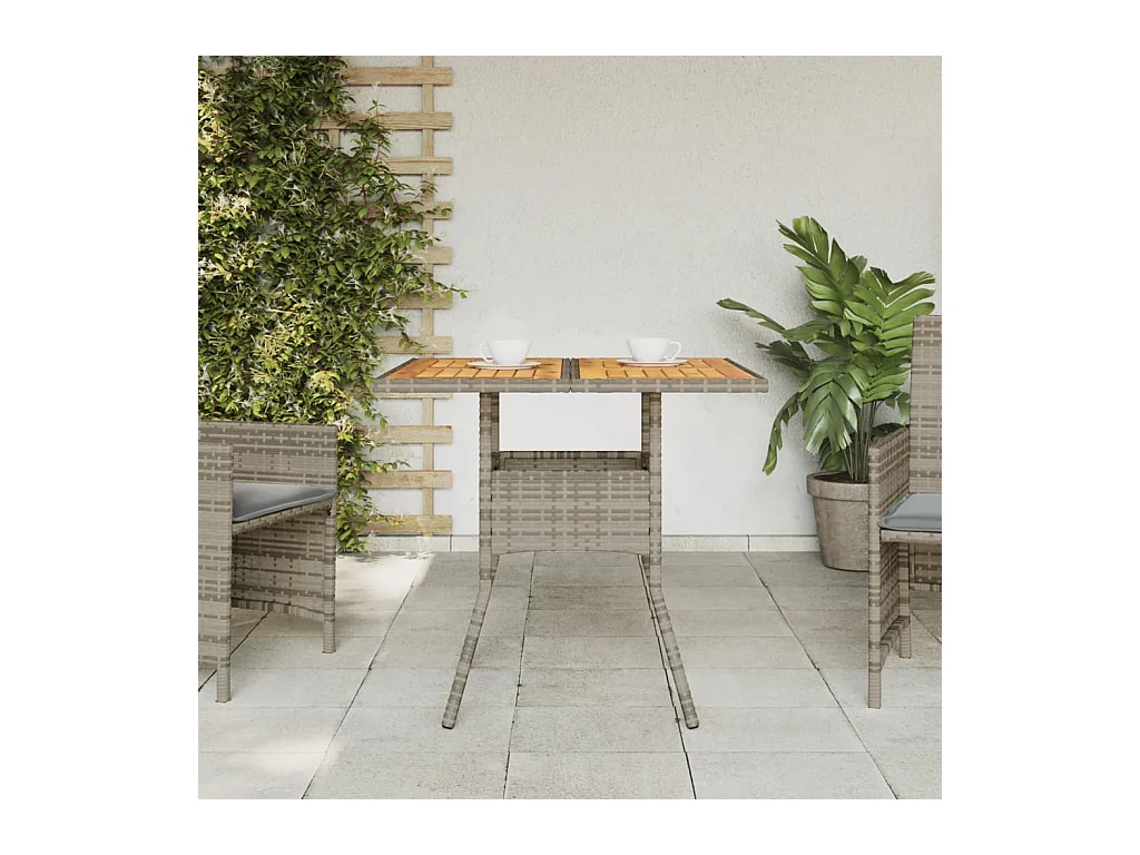 Tuintafel en blad in grijs acaciahout met gevlochten hars