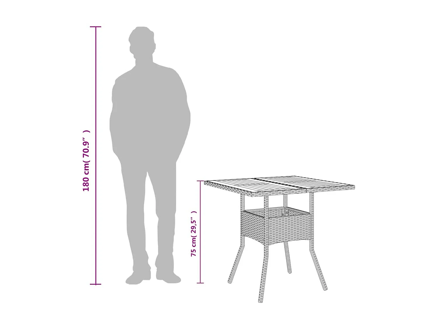 Tuintafel en blad in grijs acaciahout met gevlochten hars