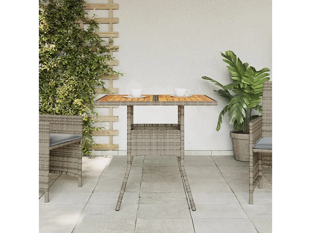 Tavolo da giardino e piano in legno di acacia grigio con resina intrecciata