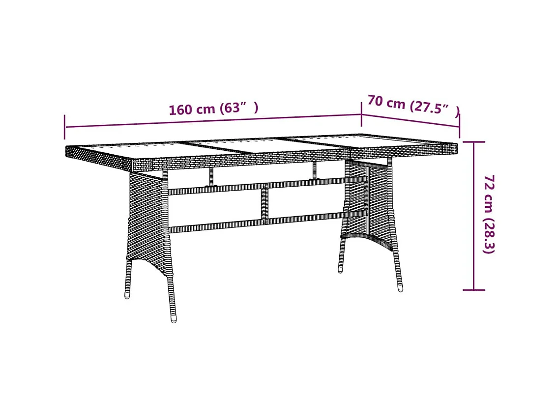 Grijze tuintafel 160x70x72 cm Gevlochten hars en acacia