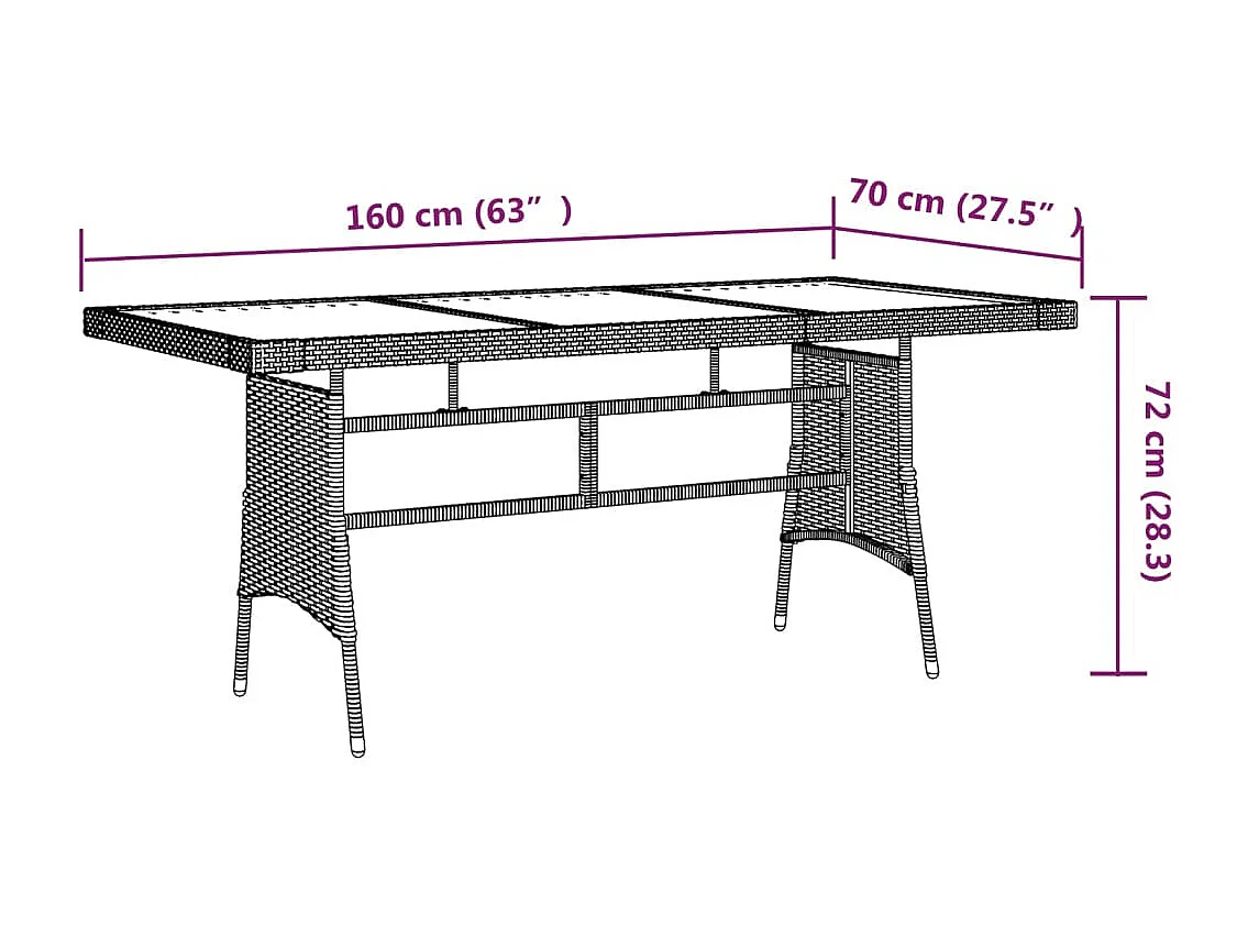 Tavolo da giardino grigio 160x70x72 cm Resina intrecciata e acacia