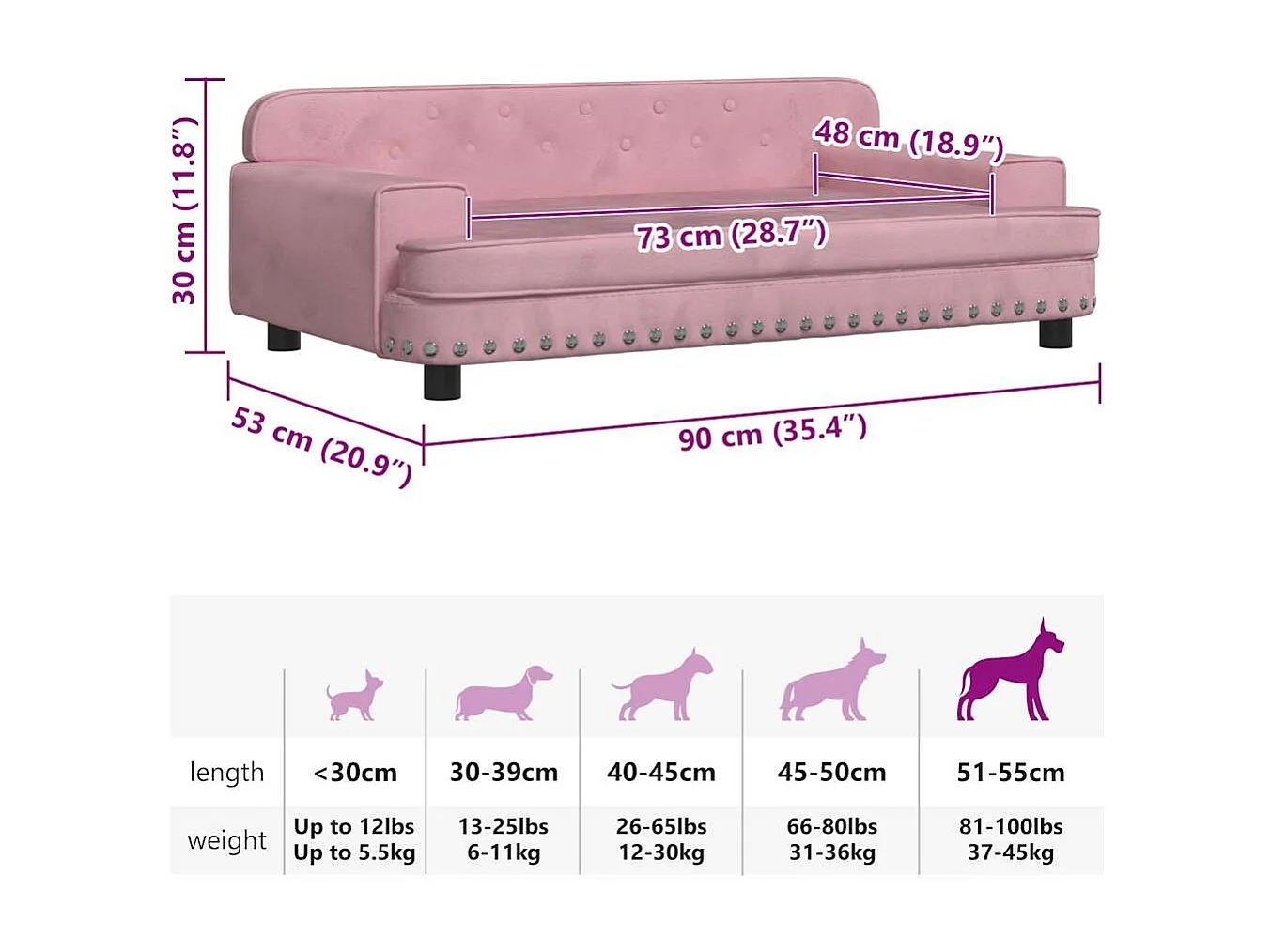 Roze hondenmand 90x53x30 cm fluweel