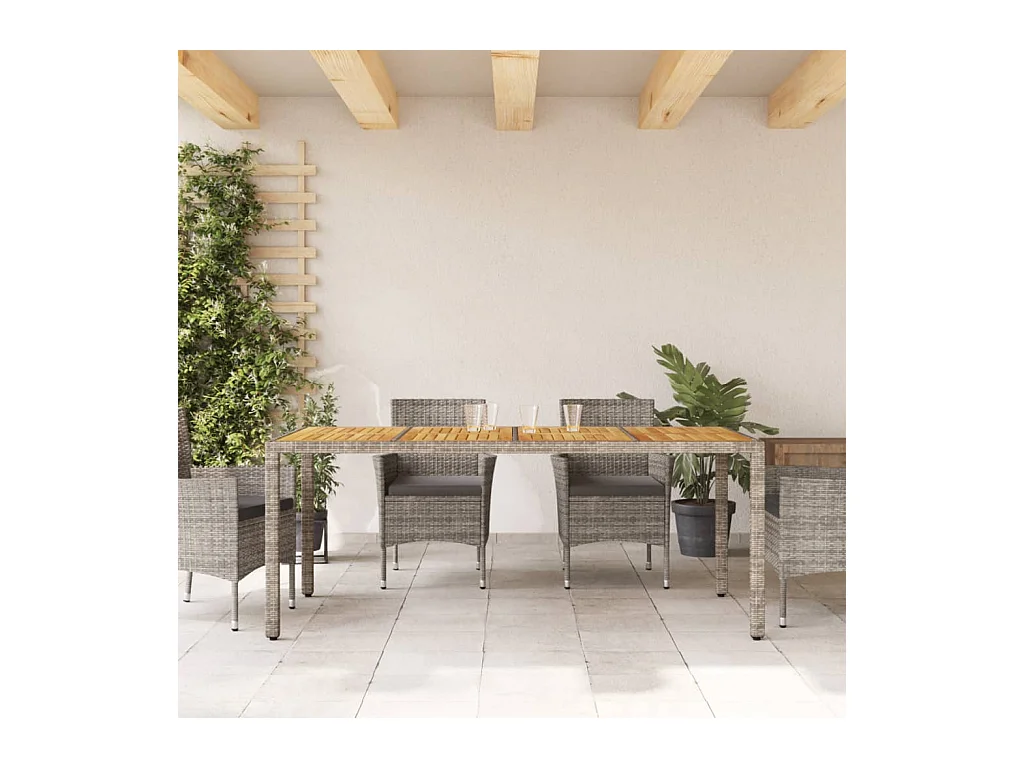 Tuintafel en blad in grijs acaciahout met gevlochten hars