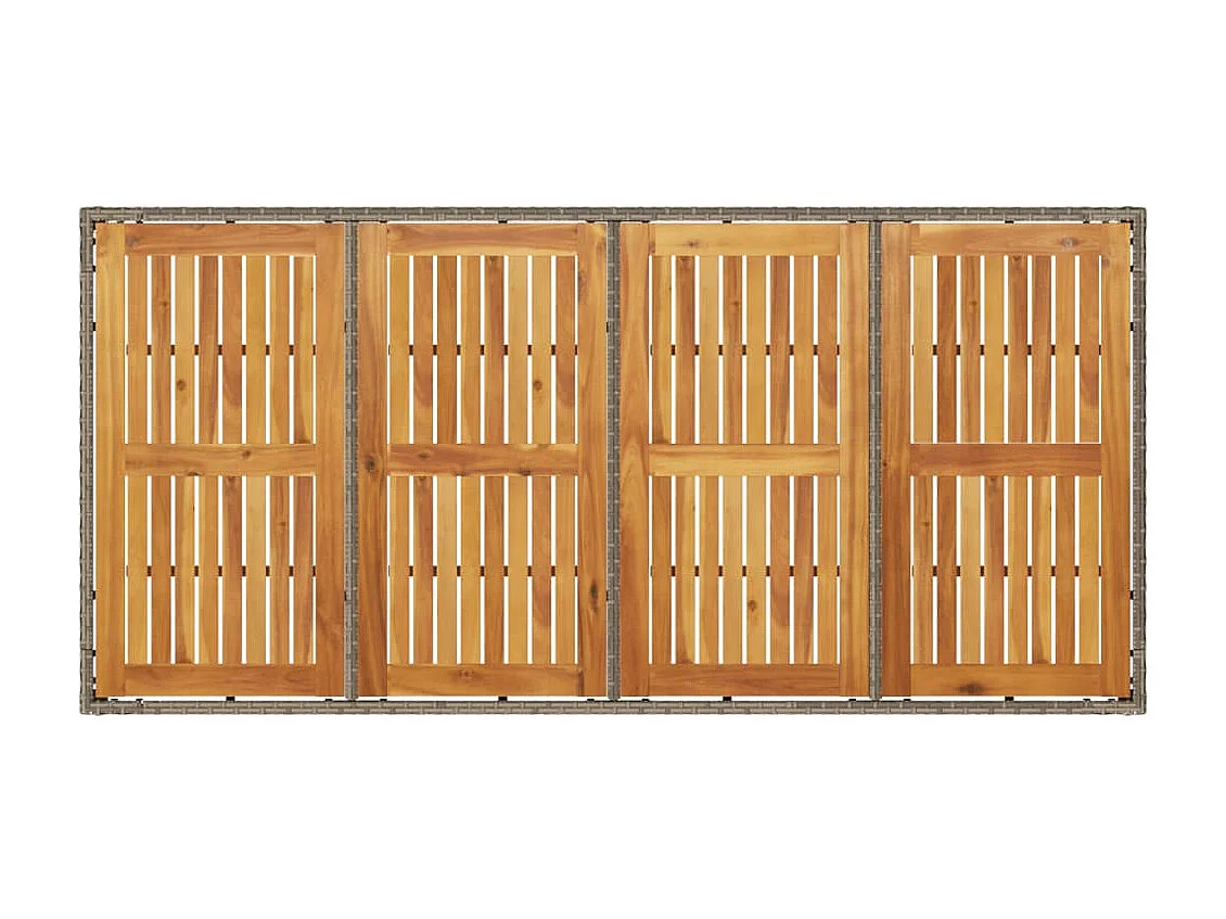 Mesa de jardín y tablero en madera de acacia gris con resina trenzada.