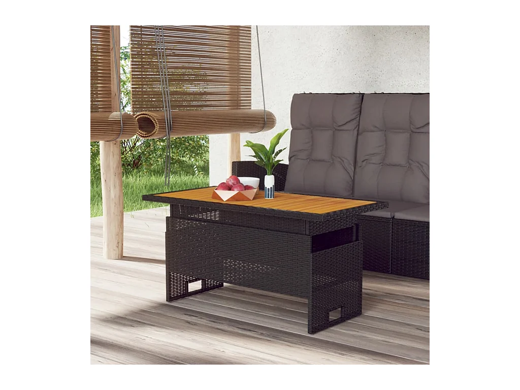 Table de jardin noir 100x50x43/63 cm acacia et résine tressée
