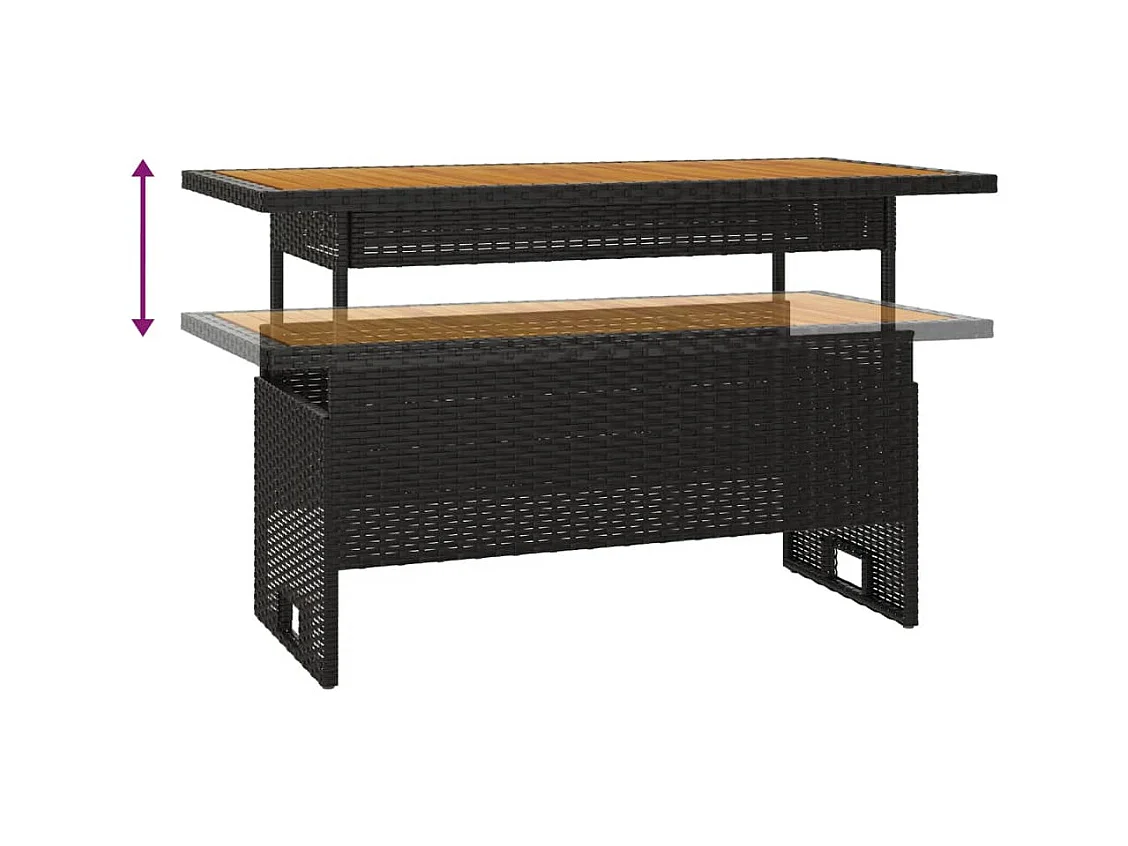 Table de jardin noir 100x50x43/63 cm acacia et résine tressée