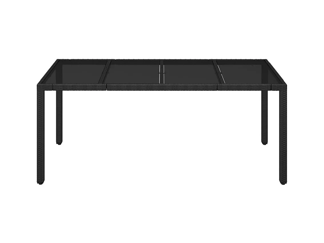Mesa de jardín con tapa de cristal, color negro, 190x90x75cm, resina trenzada