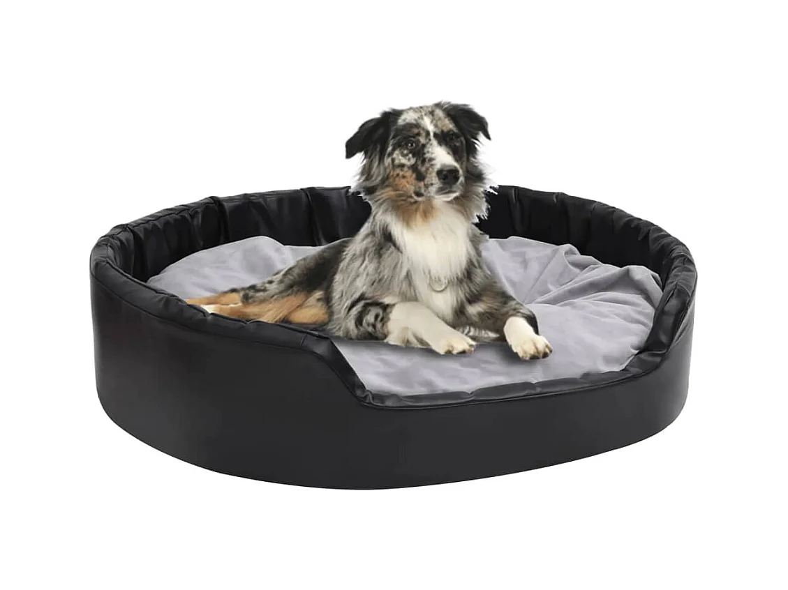 Lit chiens Noir et gris 99x89x21 cm Peluche et similicuir