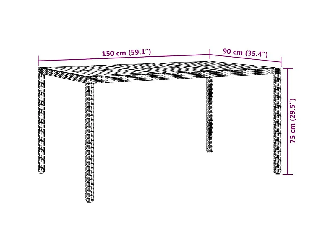 Mesa de comedor de jardín Gris 150 x 90 x 75 cm Ratán sintético