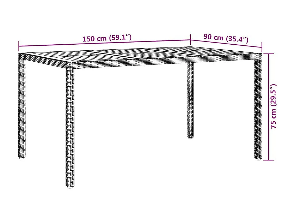 Table de jardin pour repas Gris 150 x 90 x 75 cm Poly rotin