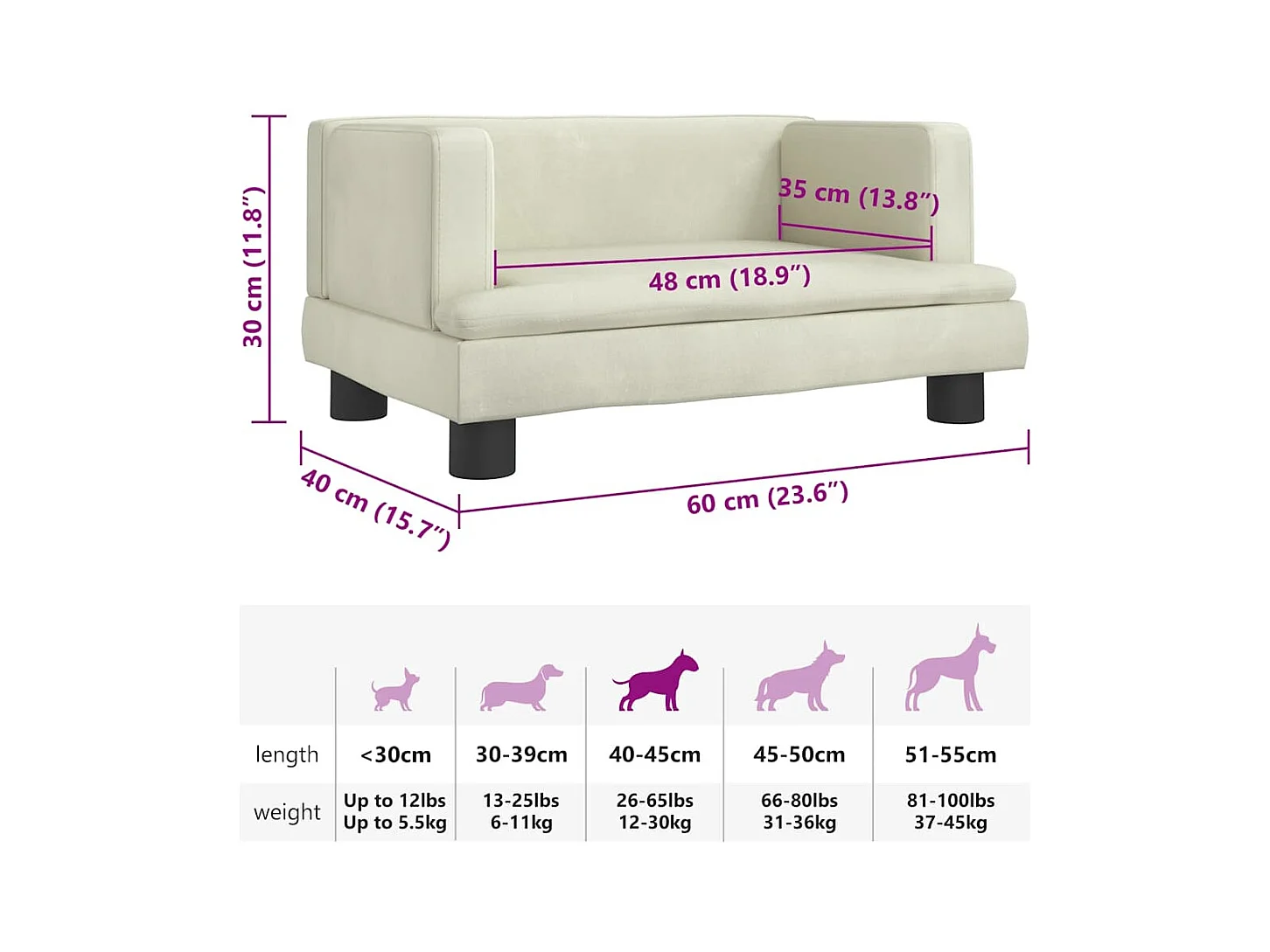 Lit pour chien crème 60x40x30 cm velours