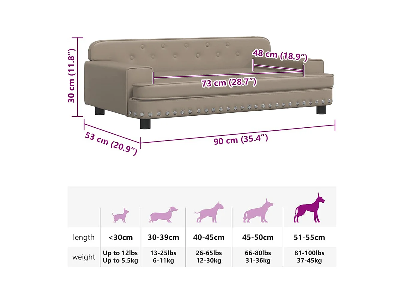 Lit pour chien cappuccino 90x53x30 cm similicuir