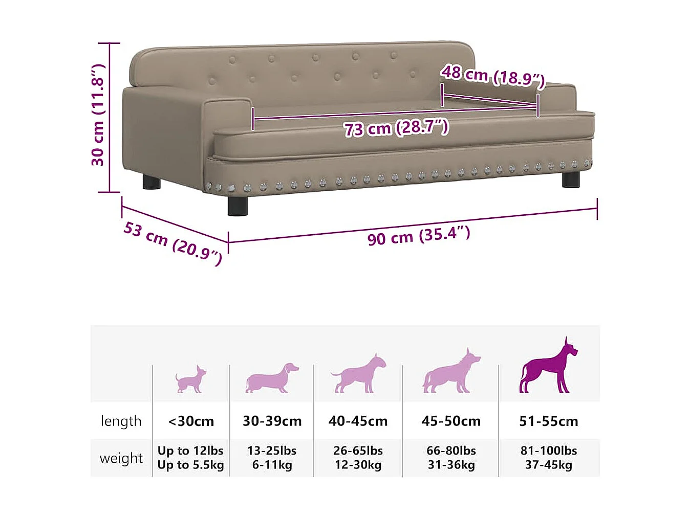 Lit pour chien cappuccino 90x53x30 cm similicuir