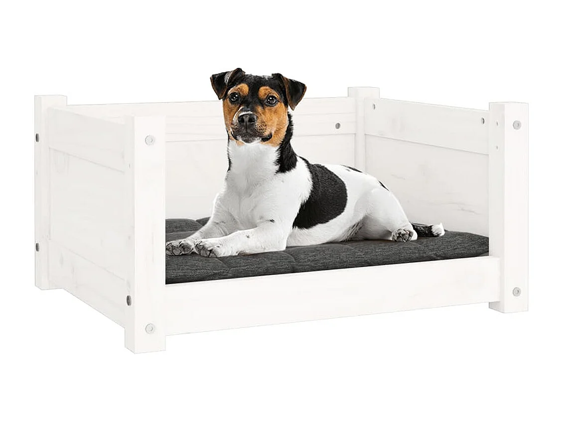 Cama para perro Blanca 55,5x45,5x28 cm Madera maciza de pino