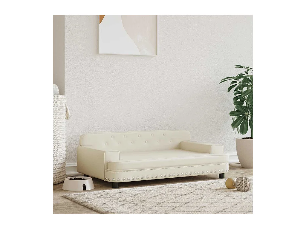 Letto per cani color crema 90x53x30 cm in similpelle