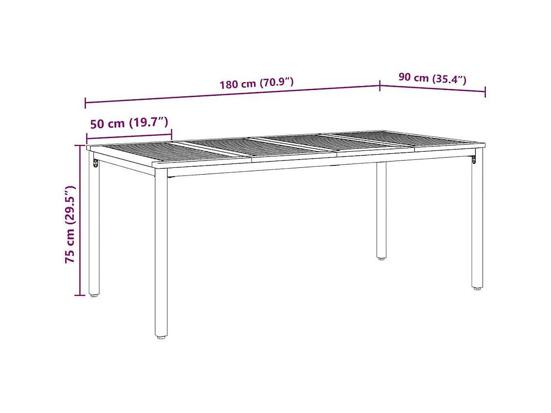 Tables de jardin Naturel et noir 180 x 90 x 75 cm