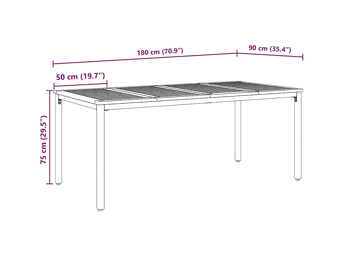 Tables de jardin Naturel et noir 180 x 90 x 75 cm