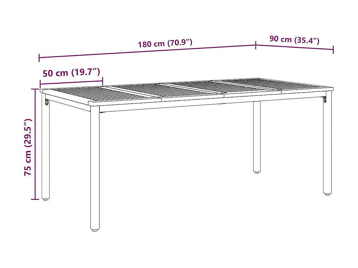 Tables de jardin Naturel et noir 180 x 90 x 75 cm