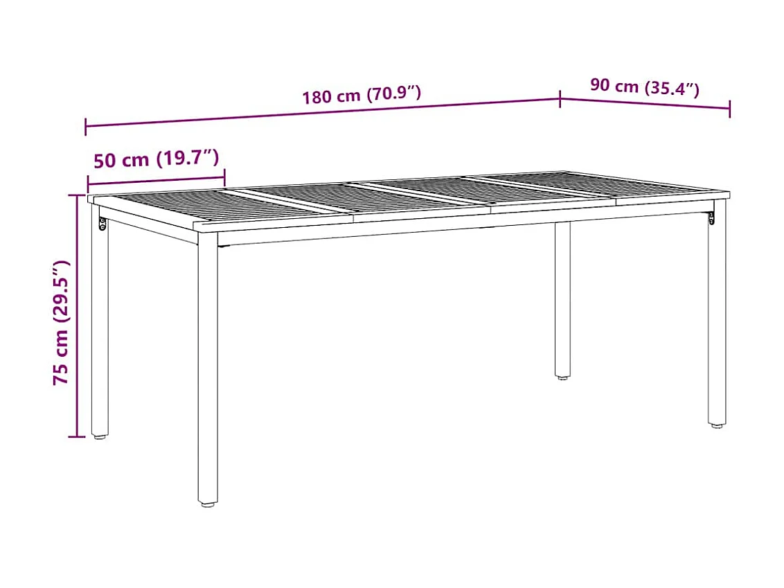 Tables de jardin Naturel et noir 180 x 90 x 75 cm