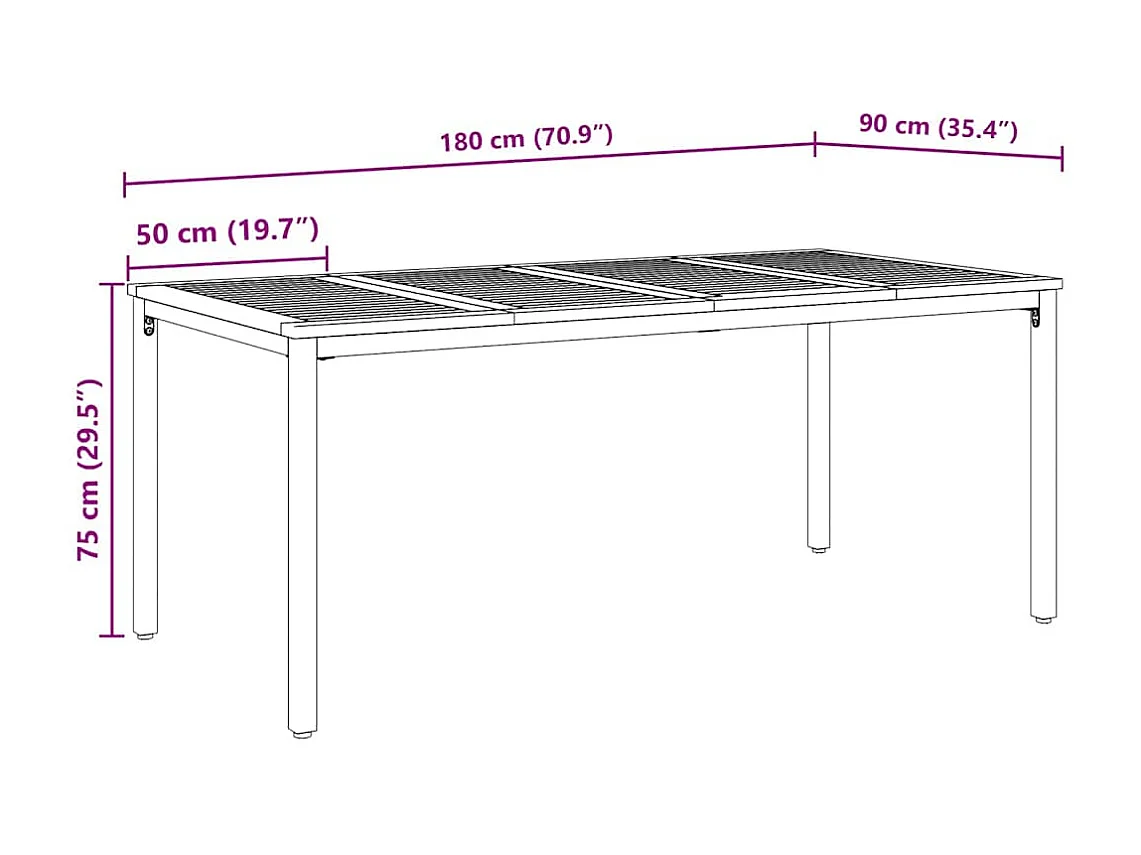 Tables de jardin Naturel et noir 180 x 90 x 75 cm