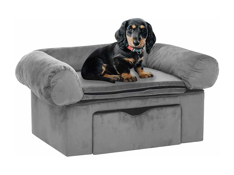 Hondenbank met lade Grijs 75x50x38 cm Pluche