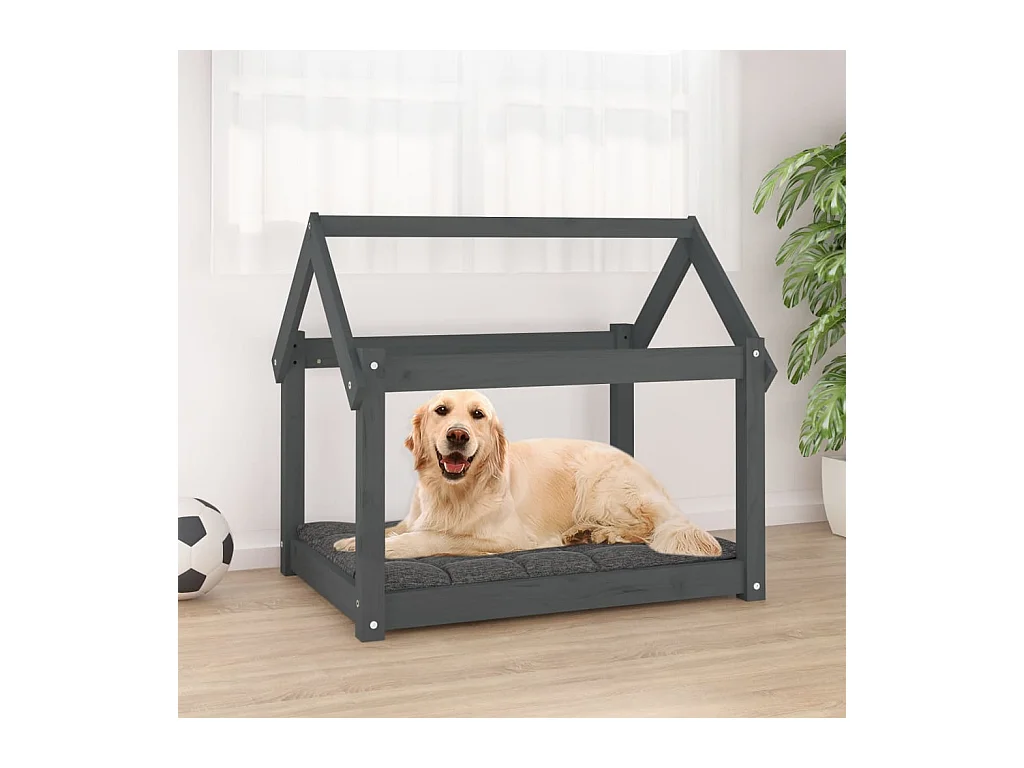 Lit pour chien Gris 81x60x70 cm Bois de pin solide