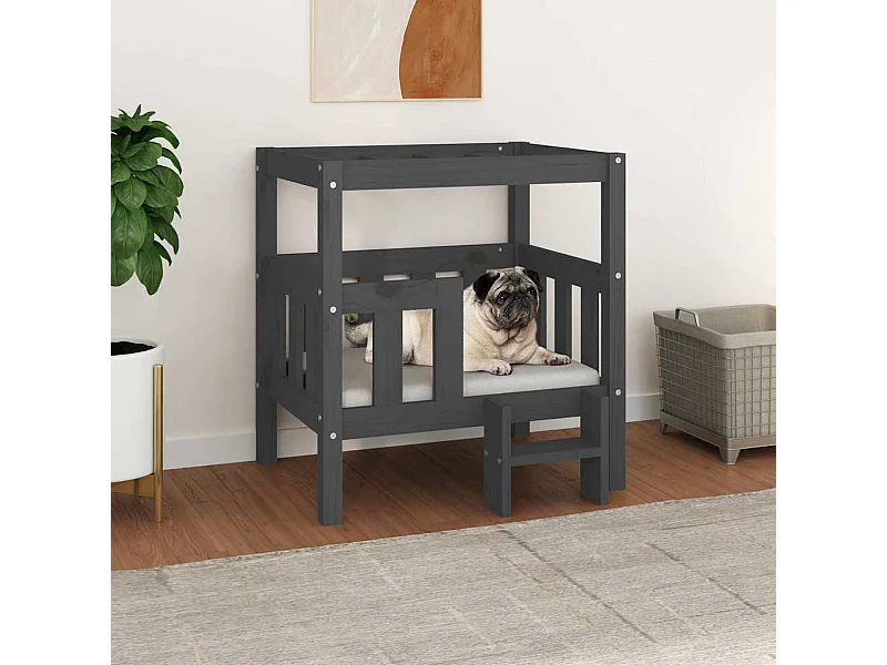 Cama para perro gris 65,5x50,5x70 cm madera maciza de pino