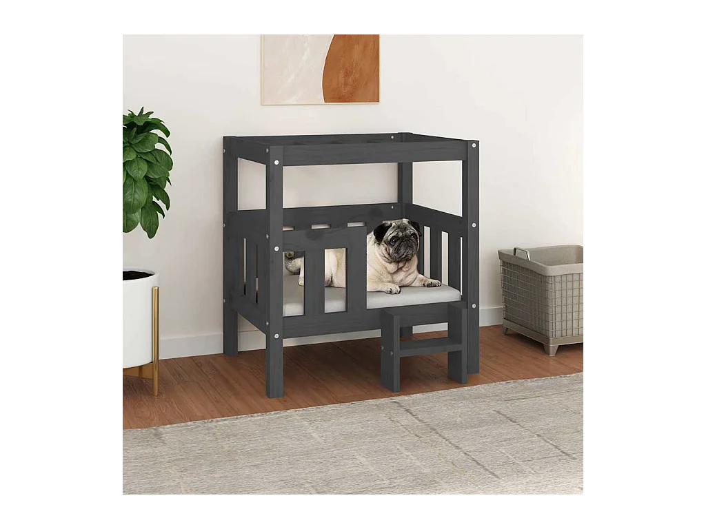 Cama para perro gris 65,5x50,5x70 cm madera maciza de pino