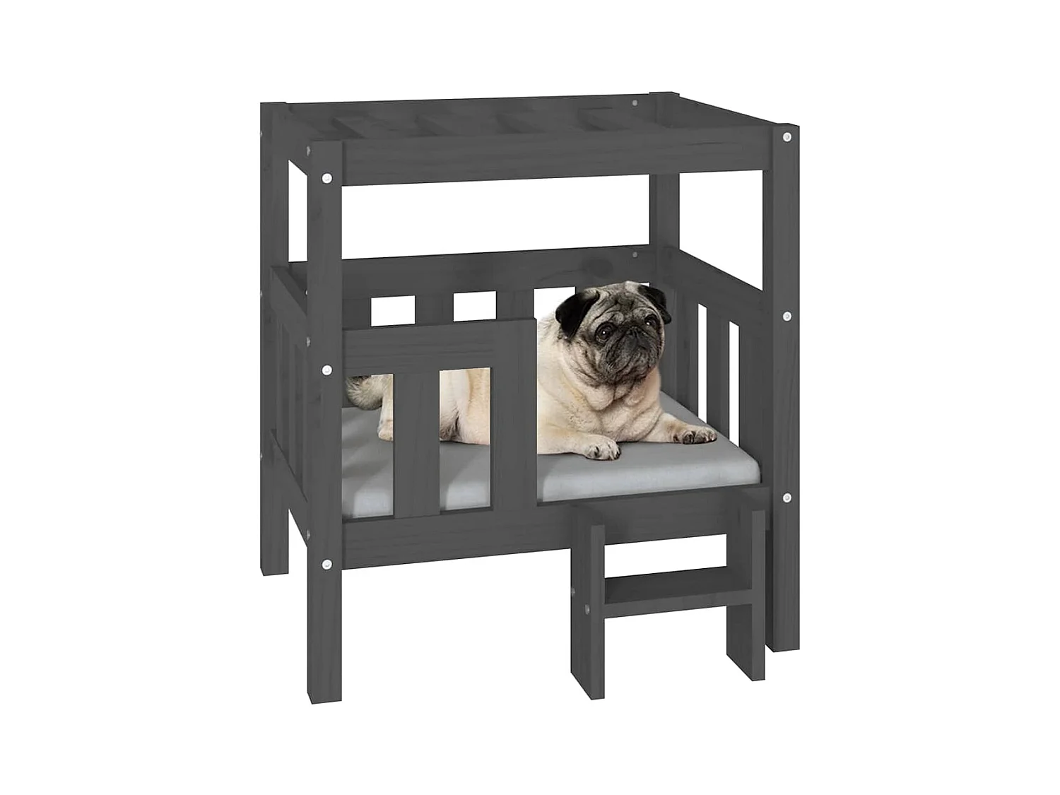 Cama para perro gris 65,5x50,5x70 cm madera maciza de pino