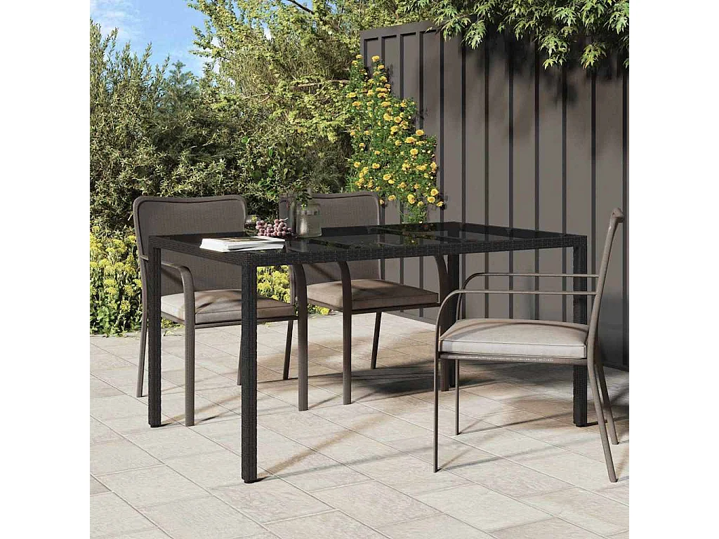Table de jardin pour repas Noir 150 x 90 x 75 cm Poly rotin