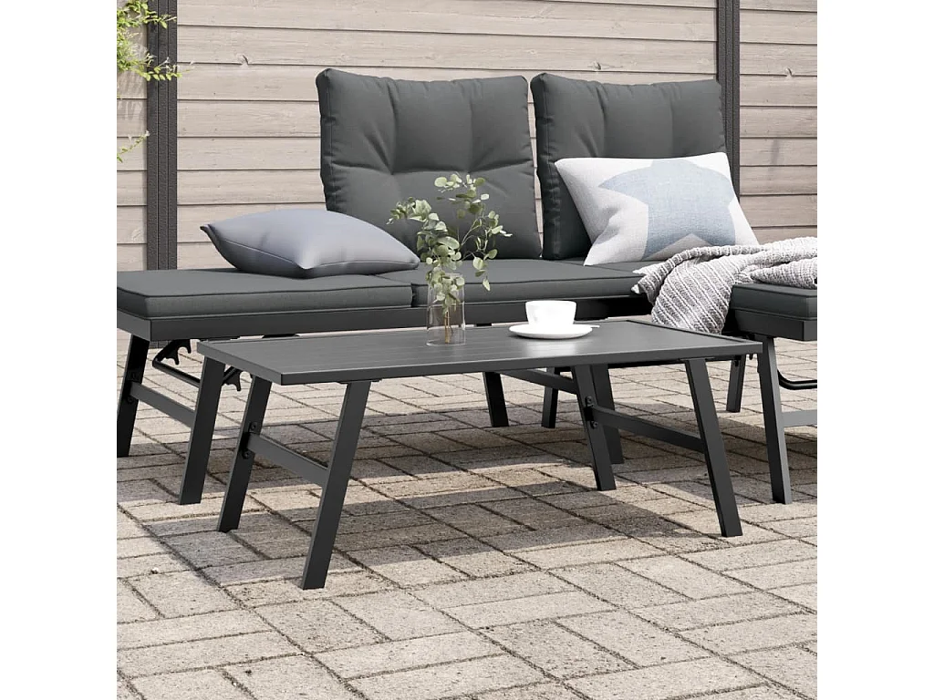 Mesa de centro de jardín negra 90x45x35 cm acero con recubrimiento en polvo