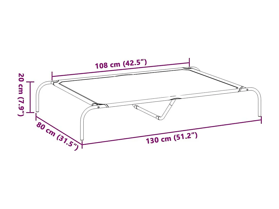 Cama elevada para perros negra 130x80x20 cm Tejido Oxford y acero