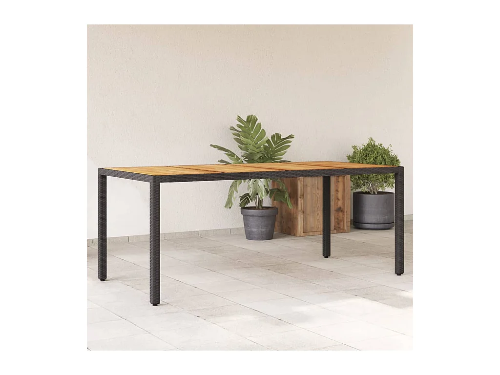 Tuintafel en blad in zwart acaciahout en gevlochten hars