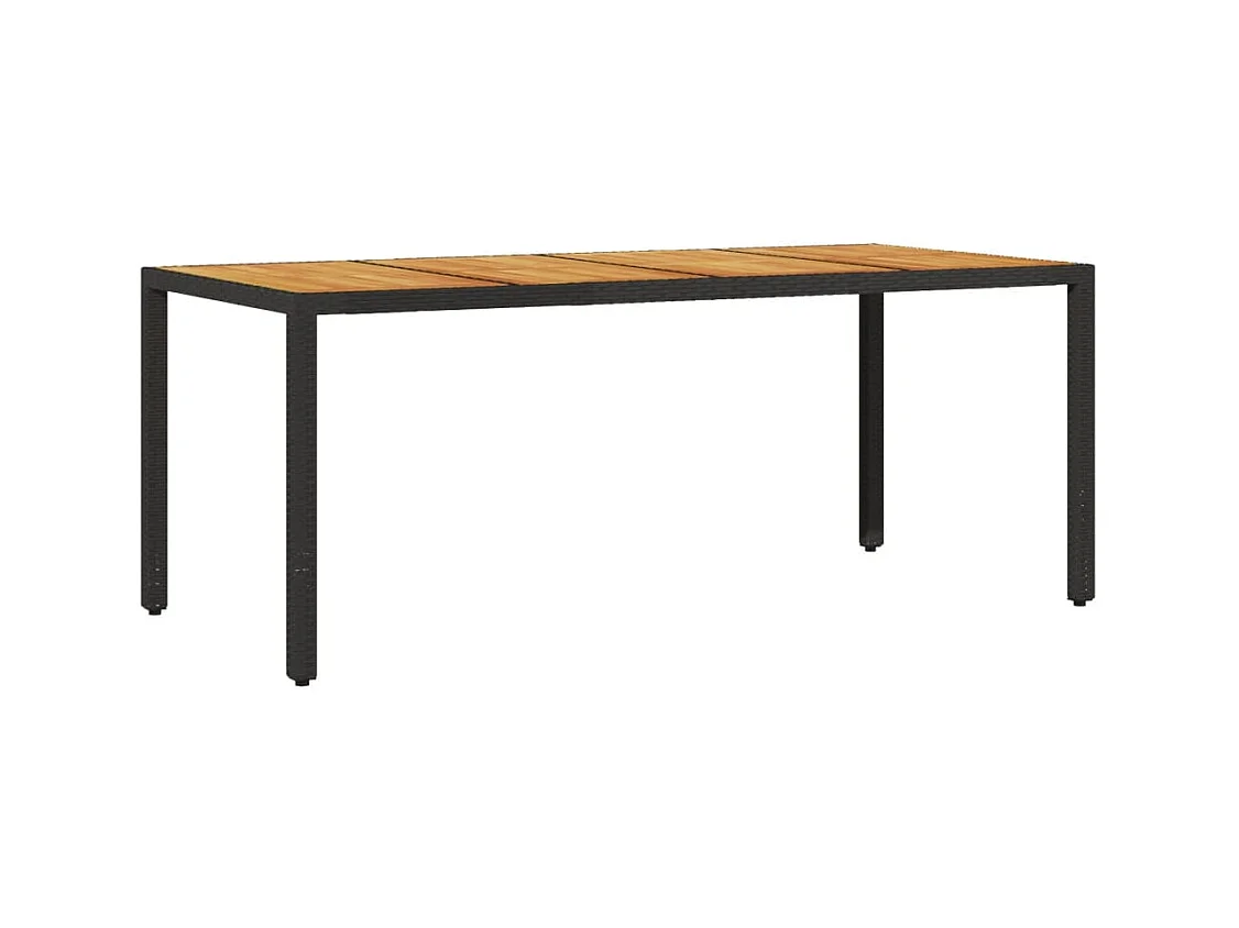 Tuintafel en blad in zwart acaciahout en gevlochten hars