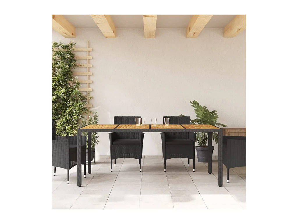 Tuintafel en blad in zwart acaciahout en gevlochten hars