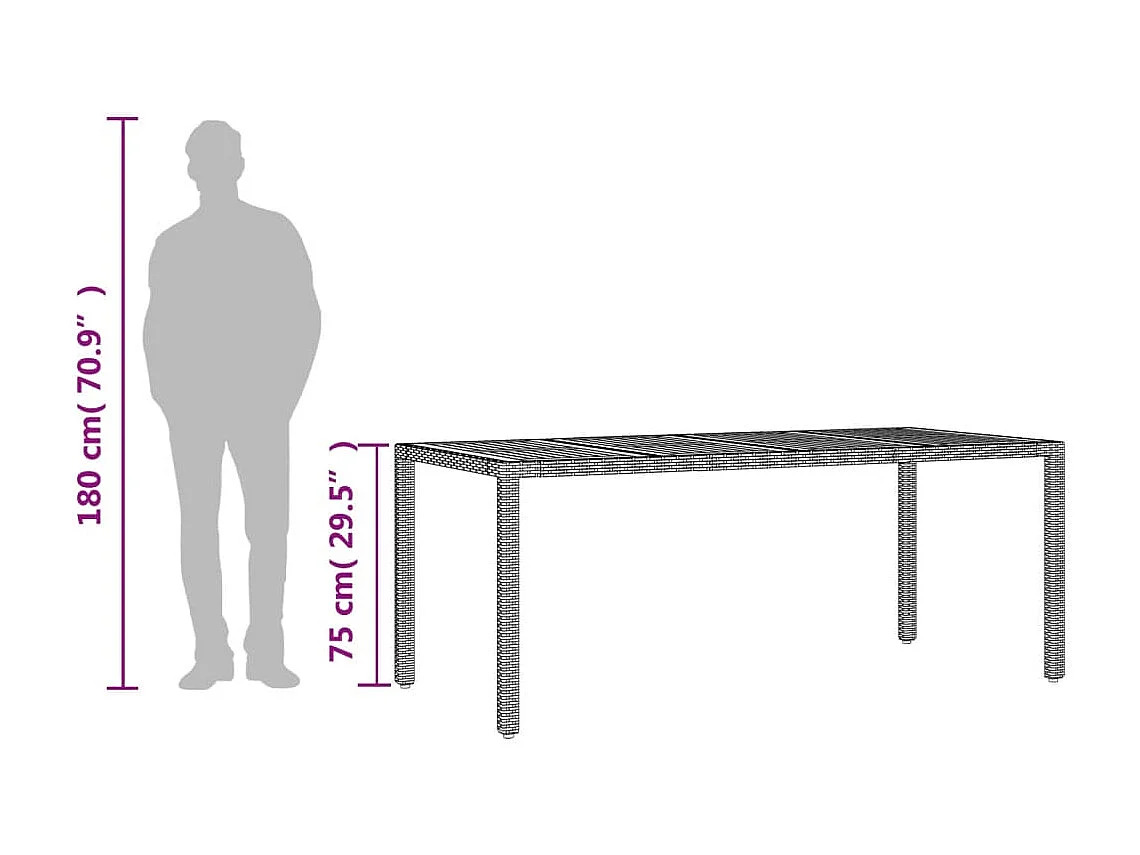 Tuintafel en blad in zwart acaciahout en gevlochten hars
