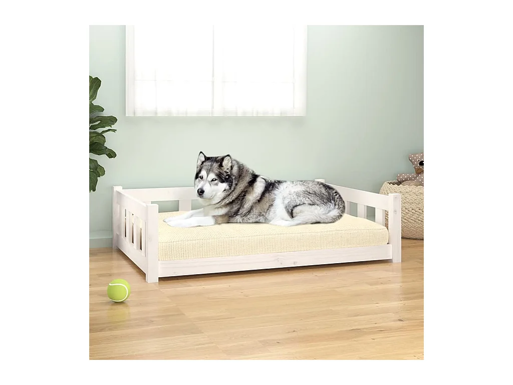 Lit pour chien blanc 105,5x75,5x28 cm bois de pin solide