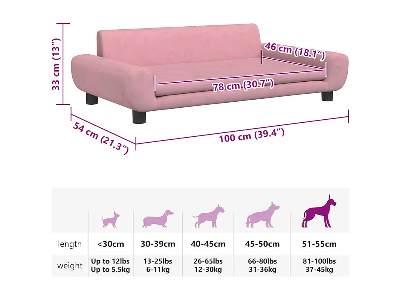 Roze hondenmand 100x54x33 cm fluweel