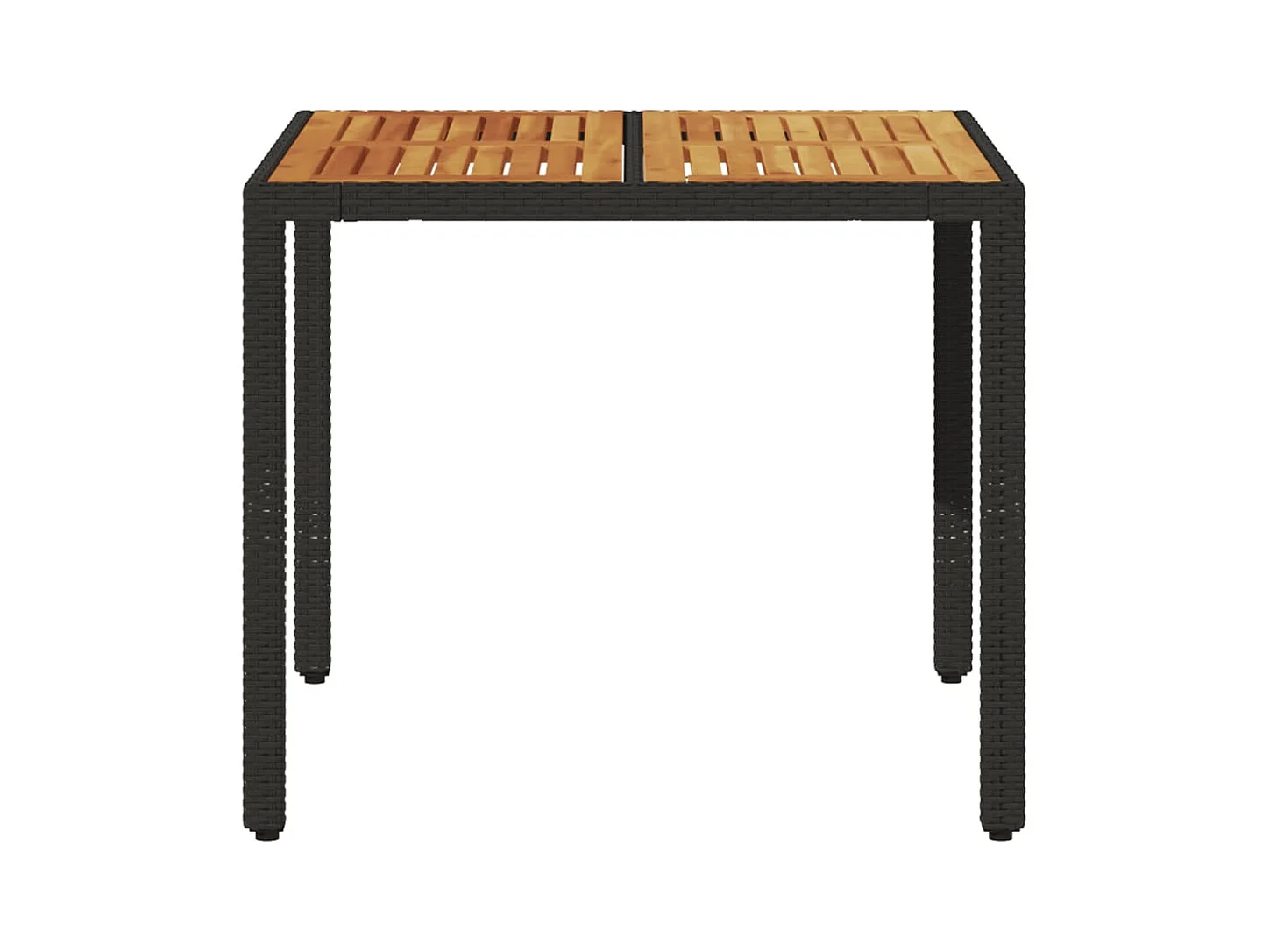 Tuintafel en blad in zwart acaciahout en gevlochten hars