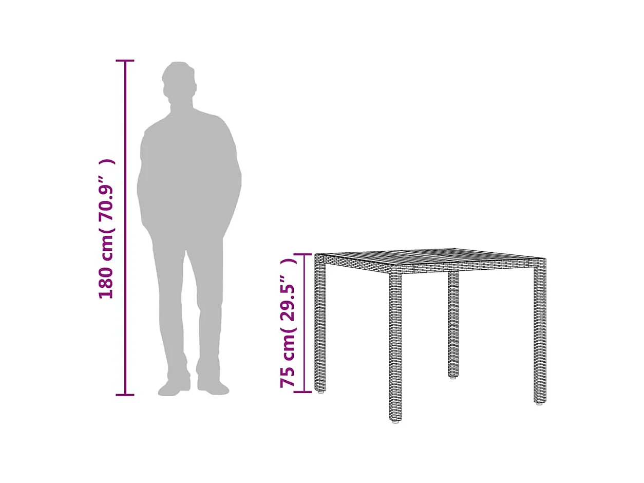 Tuintafel en blad in zwart acaciahout en gevlochten hars