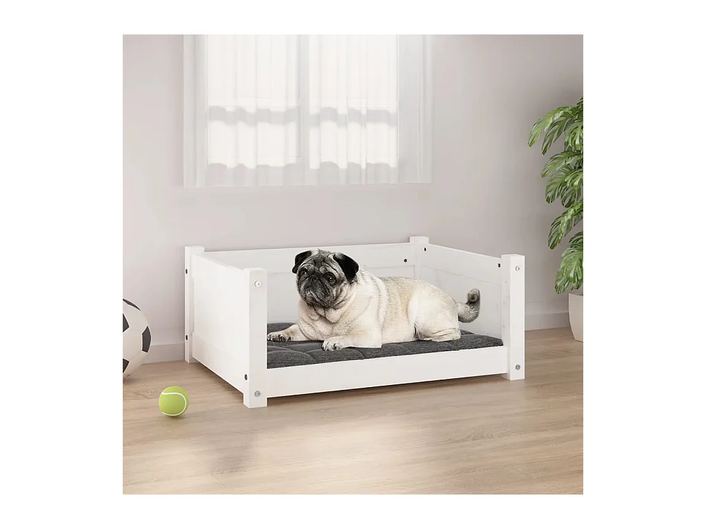 Cama para perro blanca 65,5x50,5x28 cm madera maciza de pino
