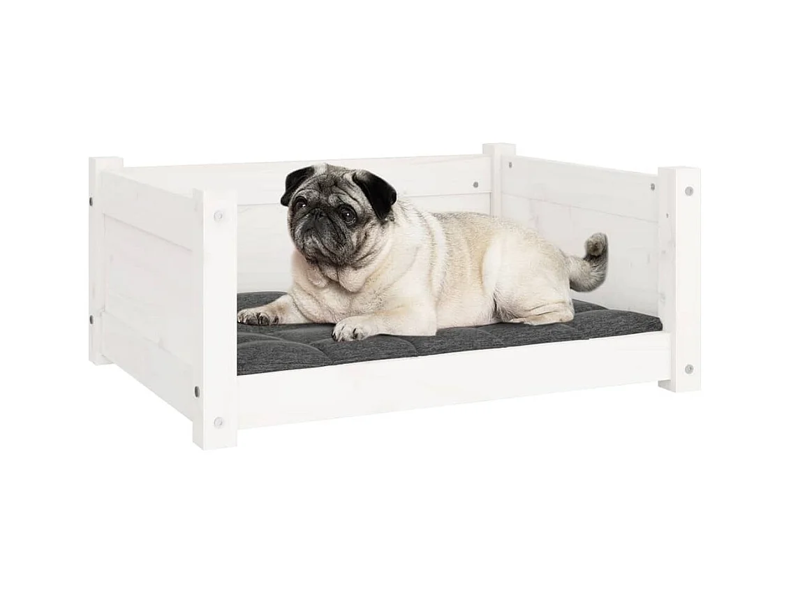 Cama para perro blanca 65,5x50,5x28 cm madera maciza de pino