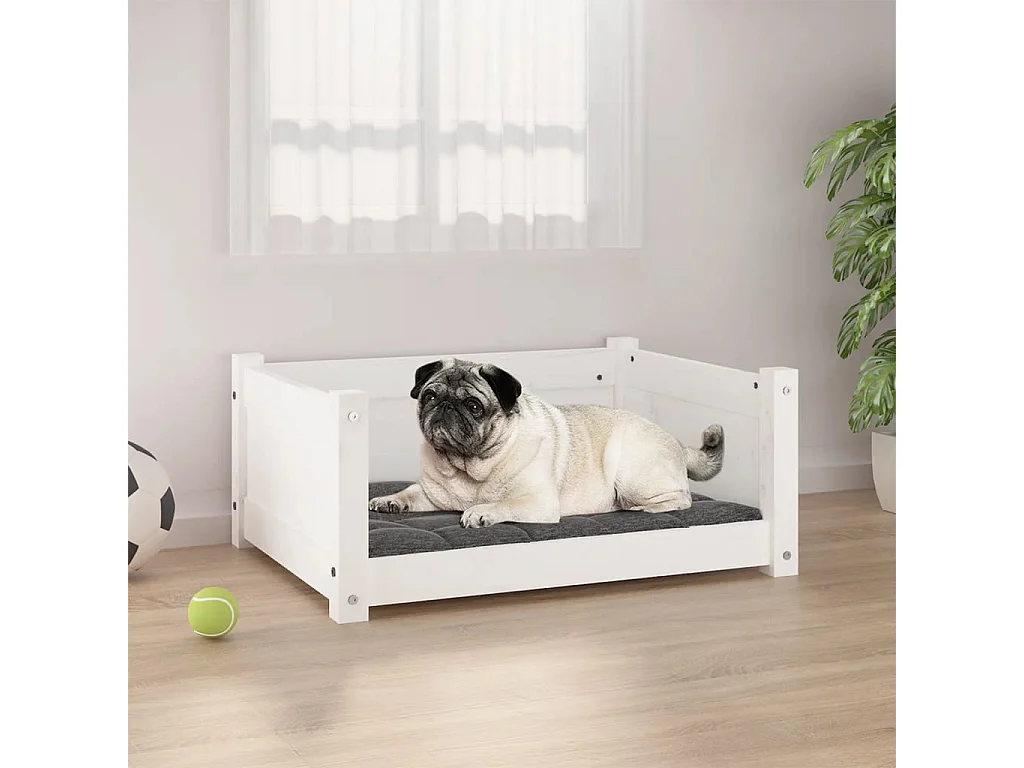 Cama para perro blanca 65,5x50,5x28 cm madera maciza de pino