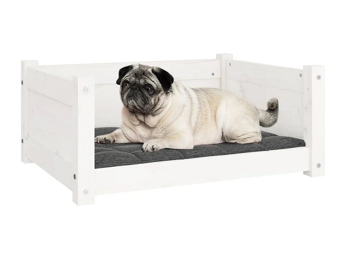 Cama para perro blanca 65,5x50,5x28 cm madera maciza de pino