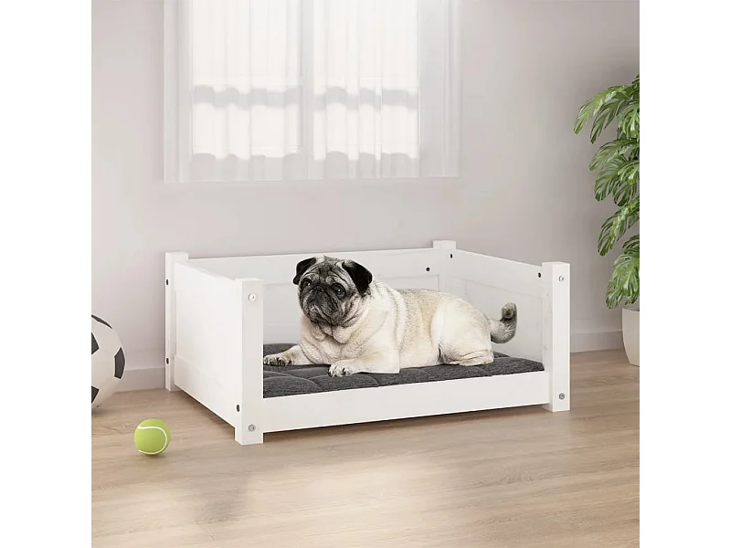 Letto per cani bianco 65,5x50,5x28 cm in legno massello di pino