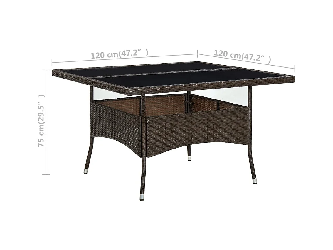 Bruine buitentafel van geweven hars en glas