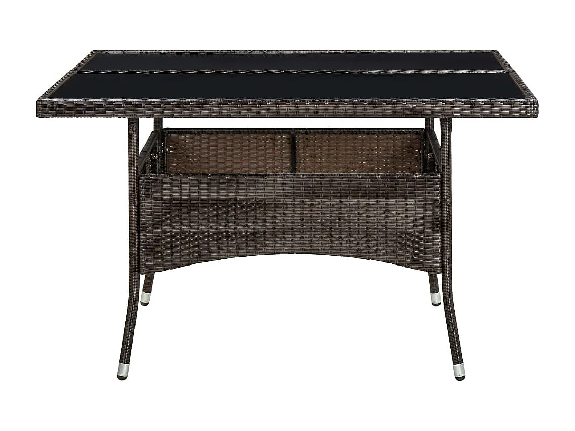 Tavolo da pranzo da esterno marrone in resina intrecciata e vetro